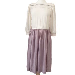 Leslie Fay Vintage Dress Cottage Grandma Core White Lavender Shoulder Pads